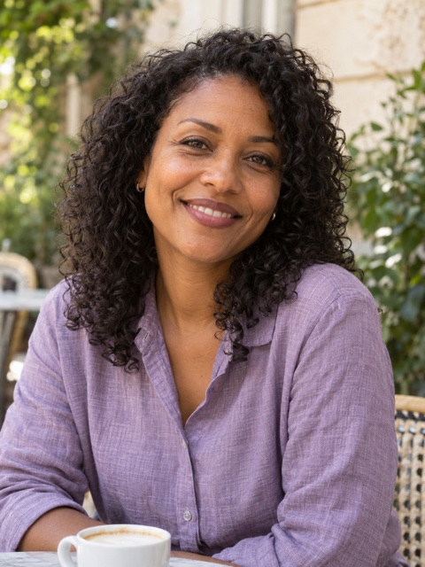 Portrait illustratif d’une femme adulte fictive souriante.